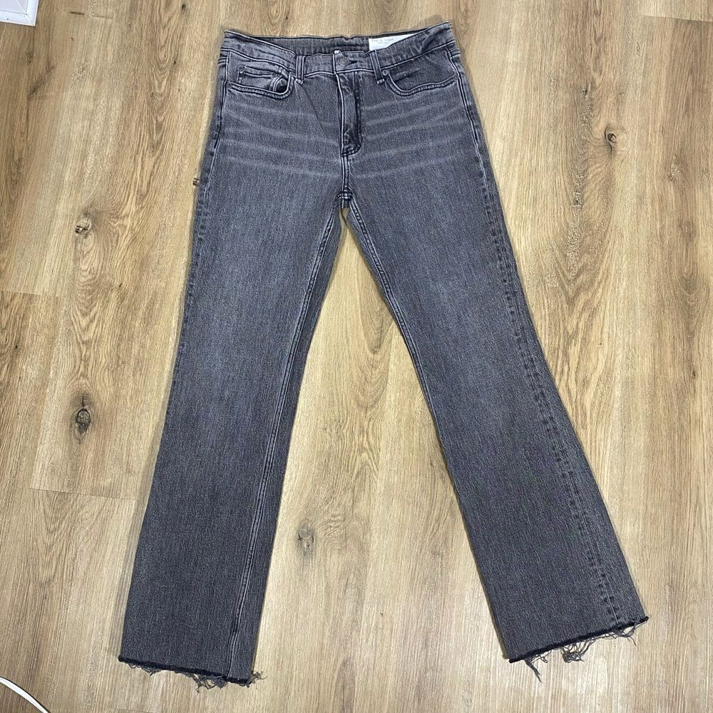 Rag & Bone Peyton Mid Rise Bootcut Jeans in Distressed Black Wash size 28